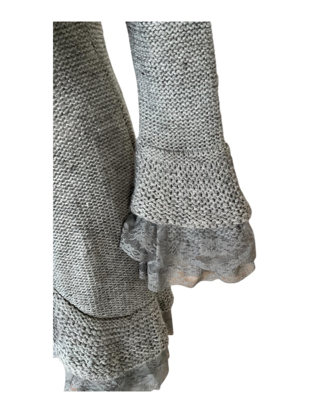 Sioni Grey Knit Lace Cardigan Sweater Coat Boho Romantic Size L - Picture 3 of 9
